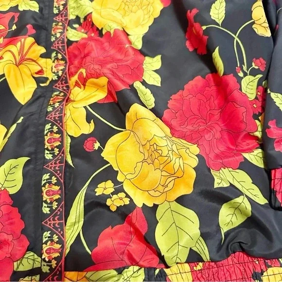 vintage floral lightweight windbreaker jacket in black and red jacket size m - Picture 9 of 12